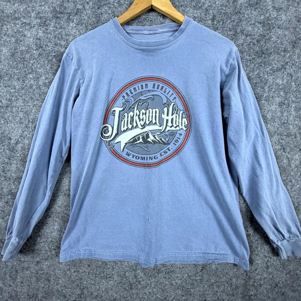 Unbranded Jackson Hole Shirt Mens M Blue Vintage Graphic Retro Long Sleeve